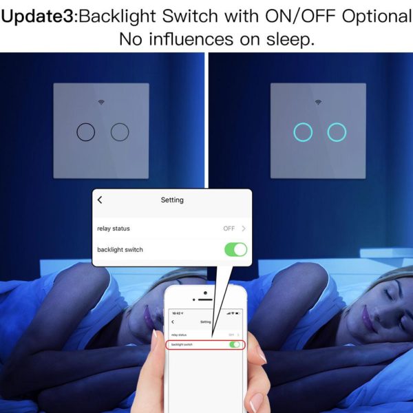 Fehér érintőkapcsoló, két gombos nulla nélküli - WIFI-vel, smart home rendszerekhez (WS-EUL2-W) - Image 5