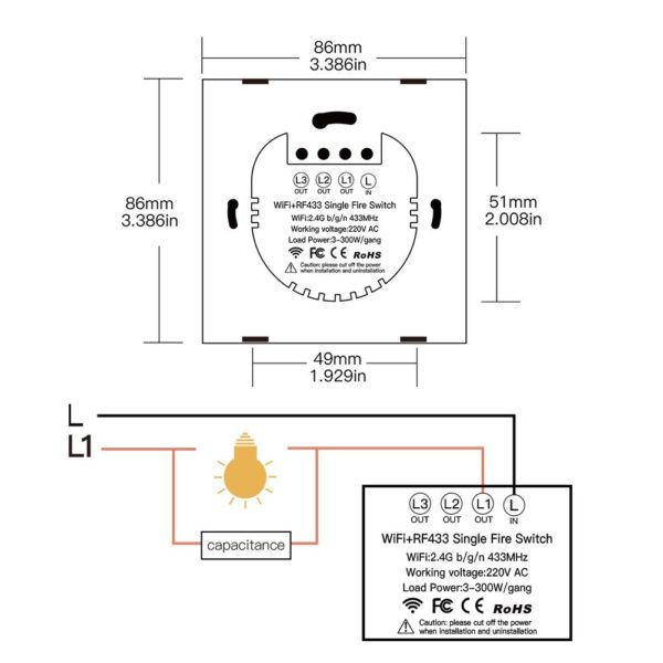 Fehér érintőkapcsoló, két gombos nulla nélküli - WIFI-vel, smart home rendszerekhez (WS-EUL2-W) - Image 6