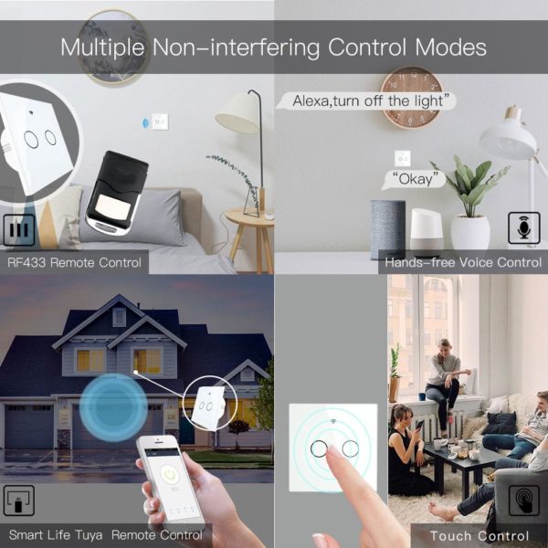 Fehér érintőkapcsoló, két gombos nulla nélküli - WIFI-vel, smart home rendszerekhez (WS-EUL2-W) - Image 3