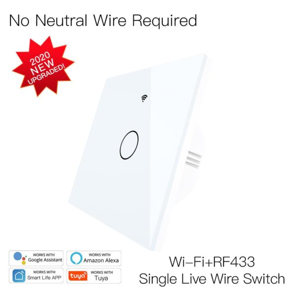 Fehér érintőkapcsoló, egy gombos nulla nélküli - WIFI-vel, smart home rendszerekhez (WS-EUL1-W) - Image 2