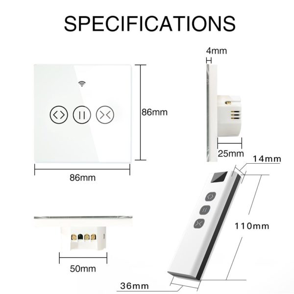 Fehér érintőgombos redőny kapcsoló - WIFI, RF  smart home rendszerekhez (WS-EUR-CW) - Image 5