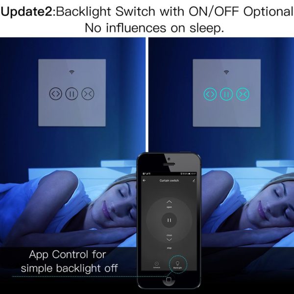Fehér érintőgombos redőny kapcsoló - WIFI, RF  smart home rendszerekhez (WS-EUR-CW) - Image 4