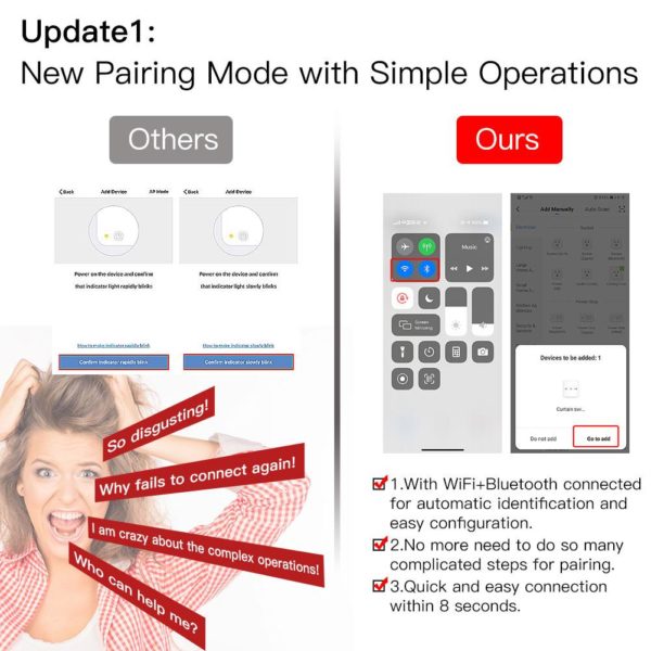 Fehér érintőgombos redőny kapcsoló - WIFI, RF  smart home rendszerekhez (WS-EUR-CW) - Image 2