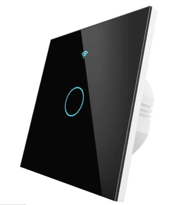 Fekete érintőkapcsoló, egy gombos - WIFI-vel, smart home rendszerekhez (WS-EU1-RFB)