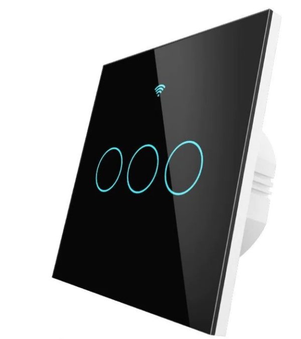 Fekete érintőkapcsoló, három gombos - WIFI-vel, smart home rendszerekhez (WS-EU3-RFB)